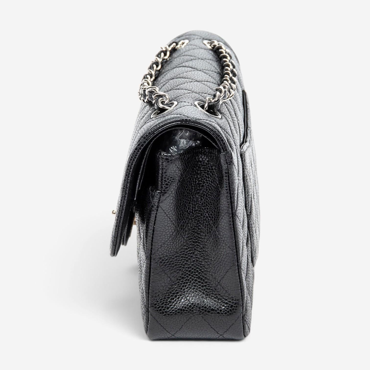 Chanel Classic Black Calf Leather Double Flap Bag ABA7684 — view 3