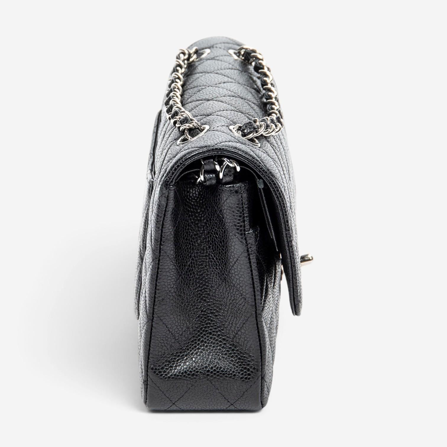 Chanel Classic Black Calf Leather Double Flap Bag ABA7684 — view 4