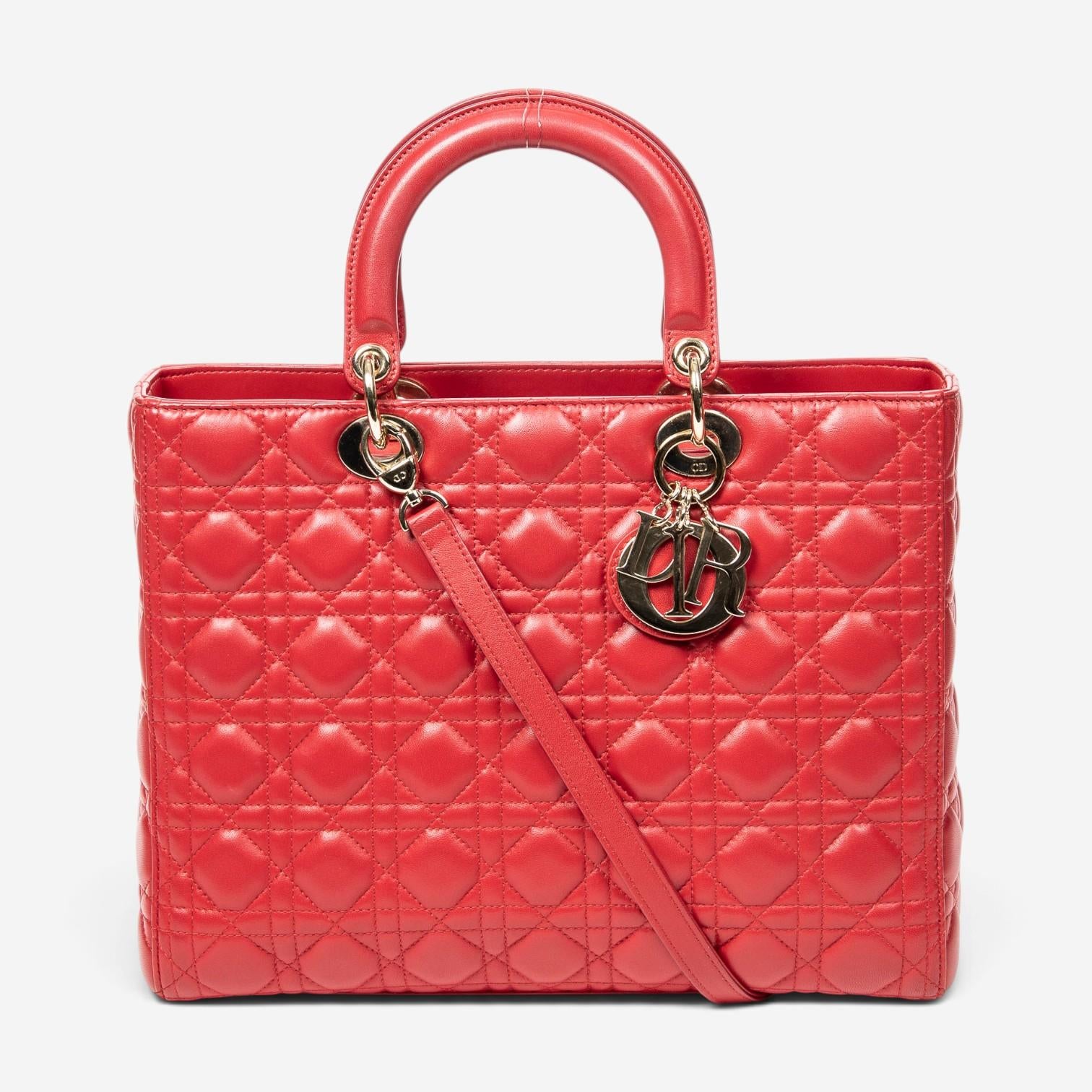 Dior Lady Dior Red Calf Leather Large Zip Shoulder Bag ABA4735