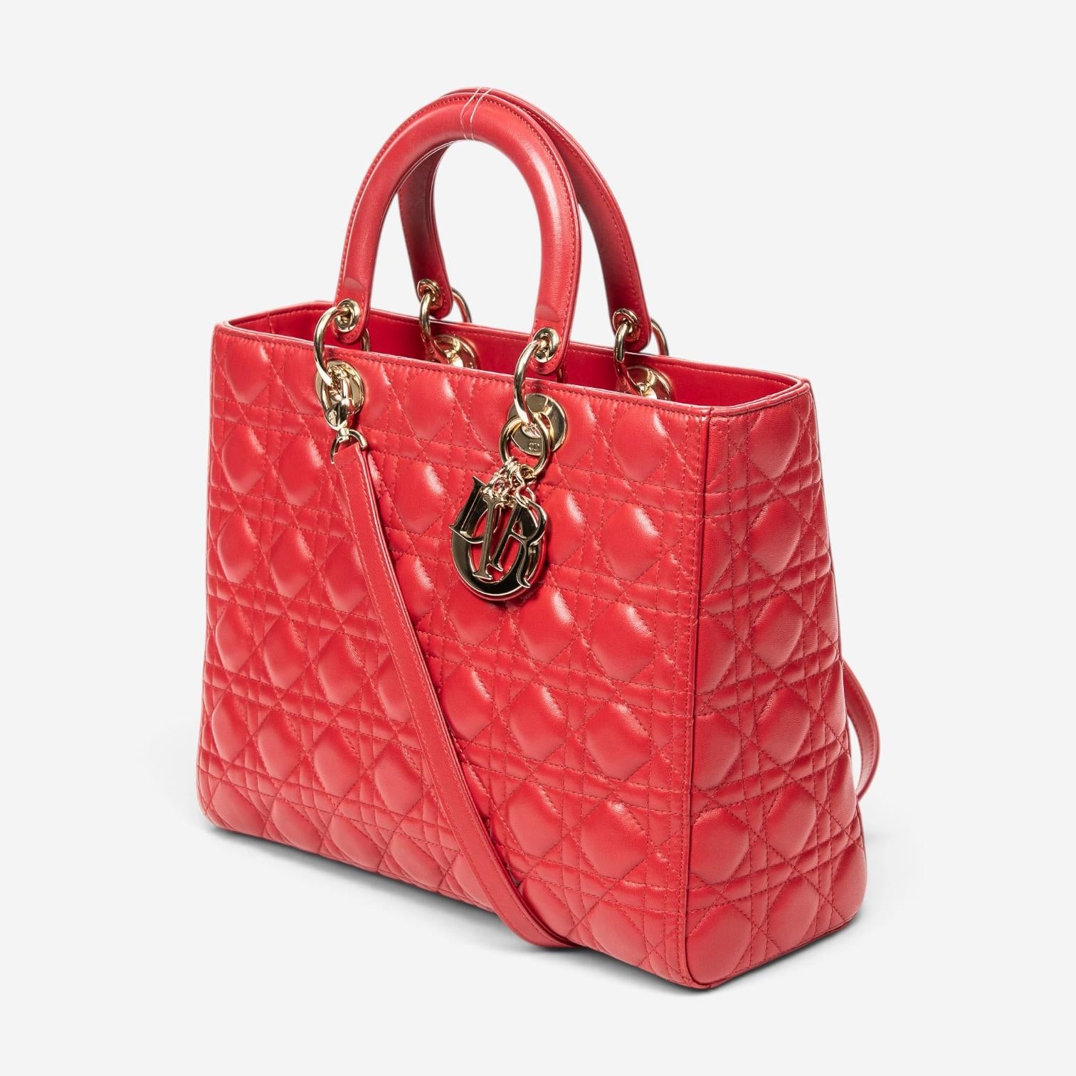 Dior Lady Dior Red Calf Leather Large Zip Shoulder Bag ABA4735 — view 2