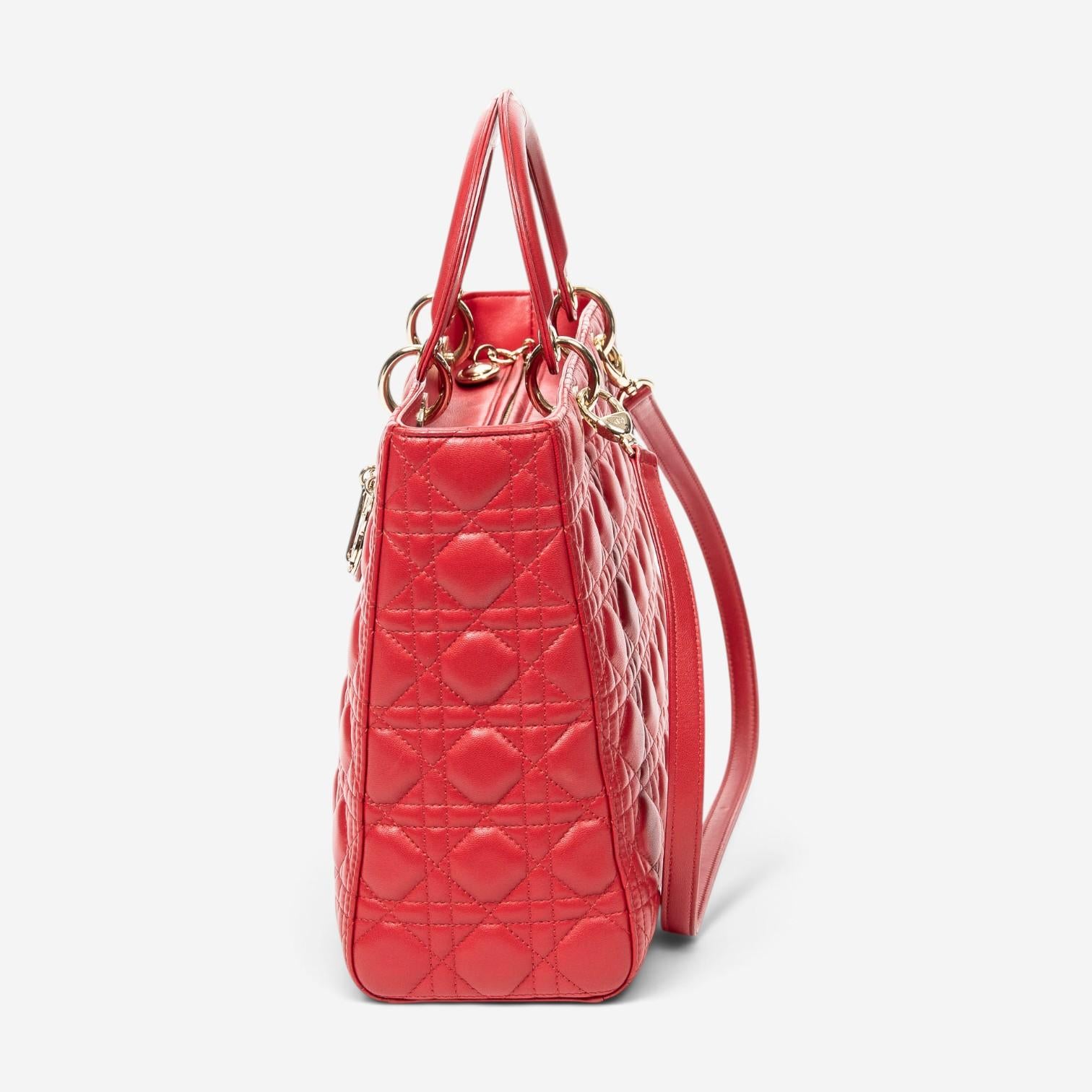 Dior Lady Dior Red Calf Leather Large Zip Shoulder Bag ABA4735 — view 3