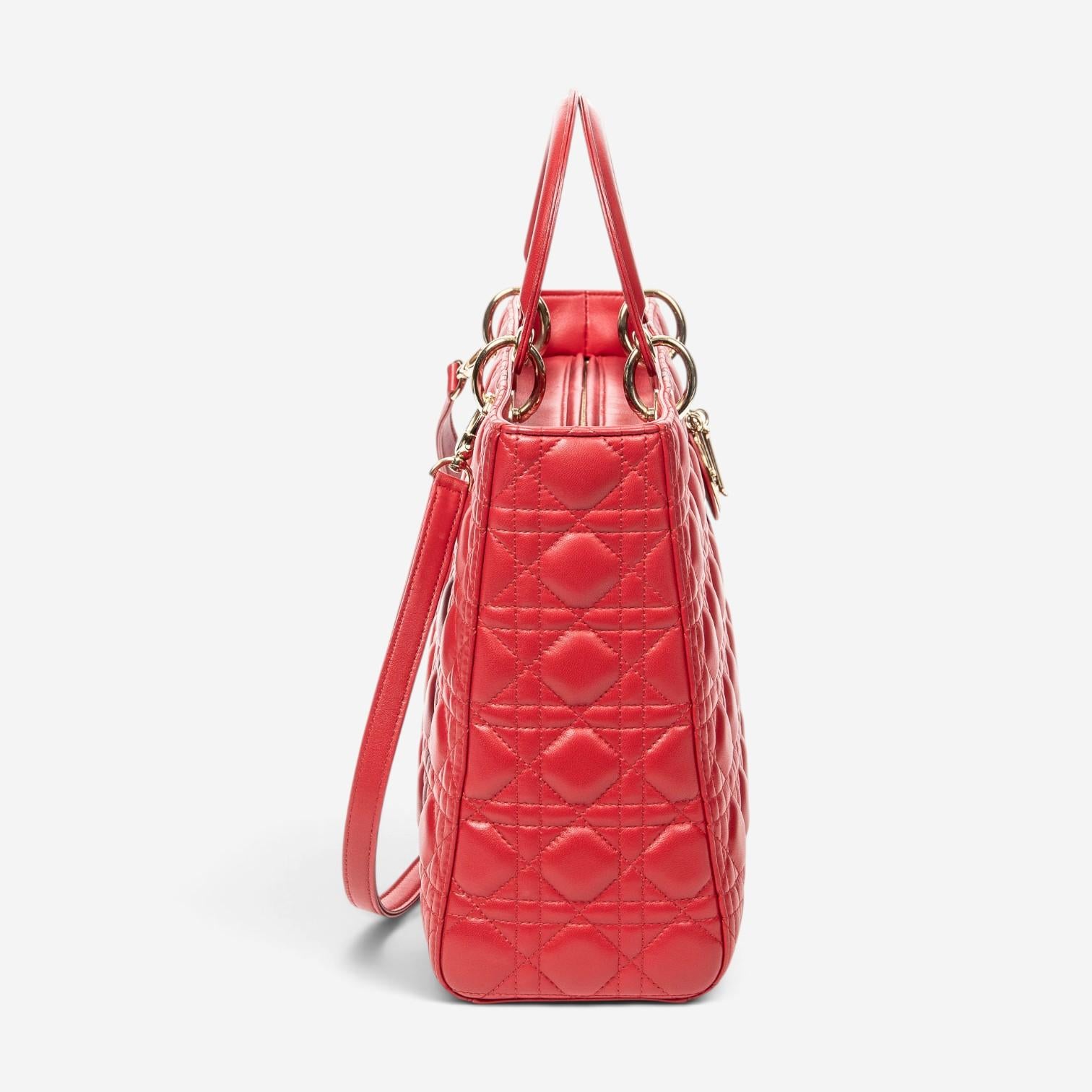 Dior Lady Dior Red Calf Leather Large Zip Shoulder Bag ABA4735 — view 4