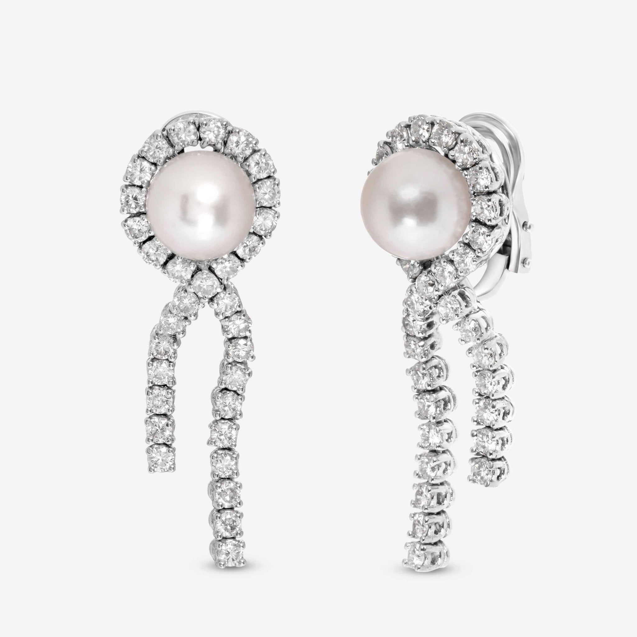 SuperOro 18K White Gold, Diamond 3.67ct. tw. and Pearl Drop Earrings 61614