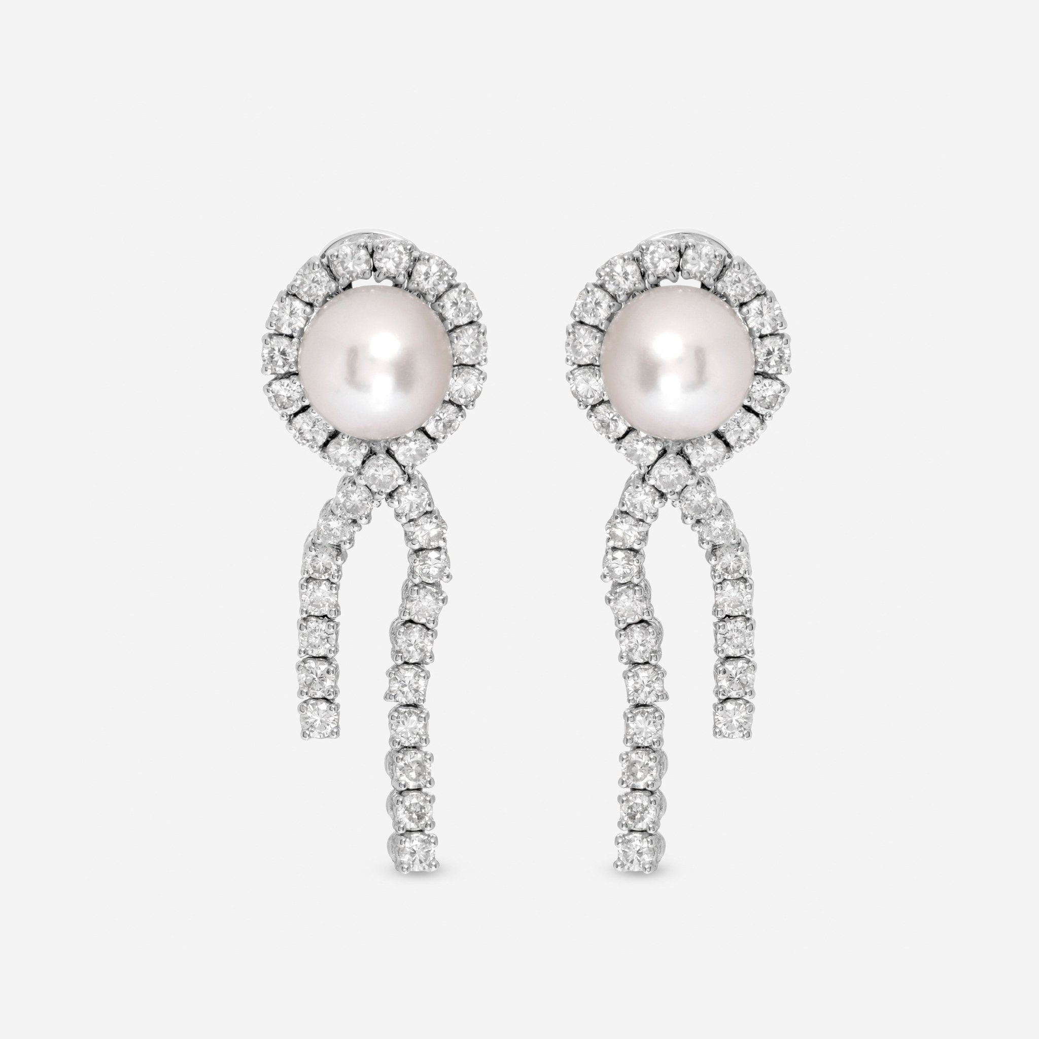 SuperOro 18K White Gold, Diamond 3.67ct. tw. and Pearl Drop Earrings 61614 — view 2