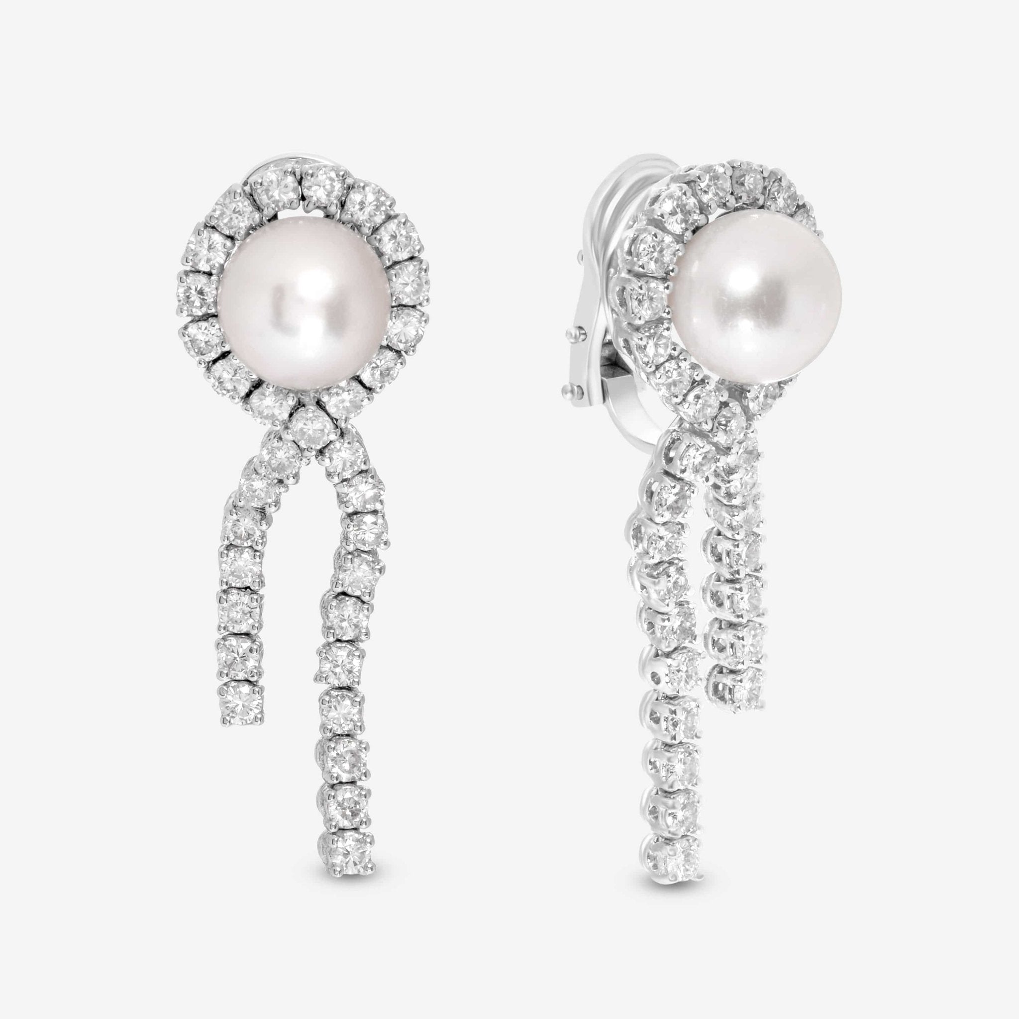 SuperOro 18K White Gold, Diamond 3.67ct. tw. and Pearl Drop Earrings 61614 — view 3