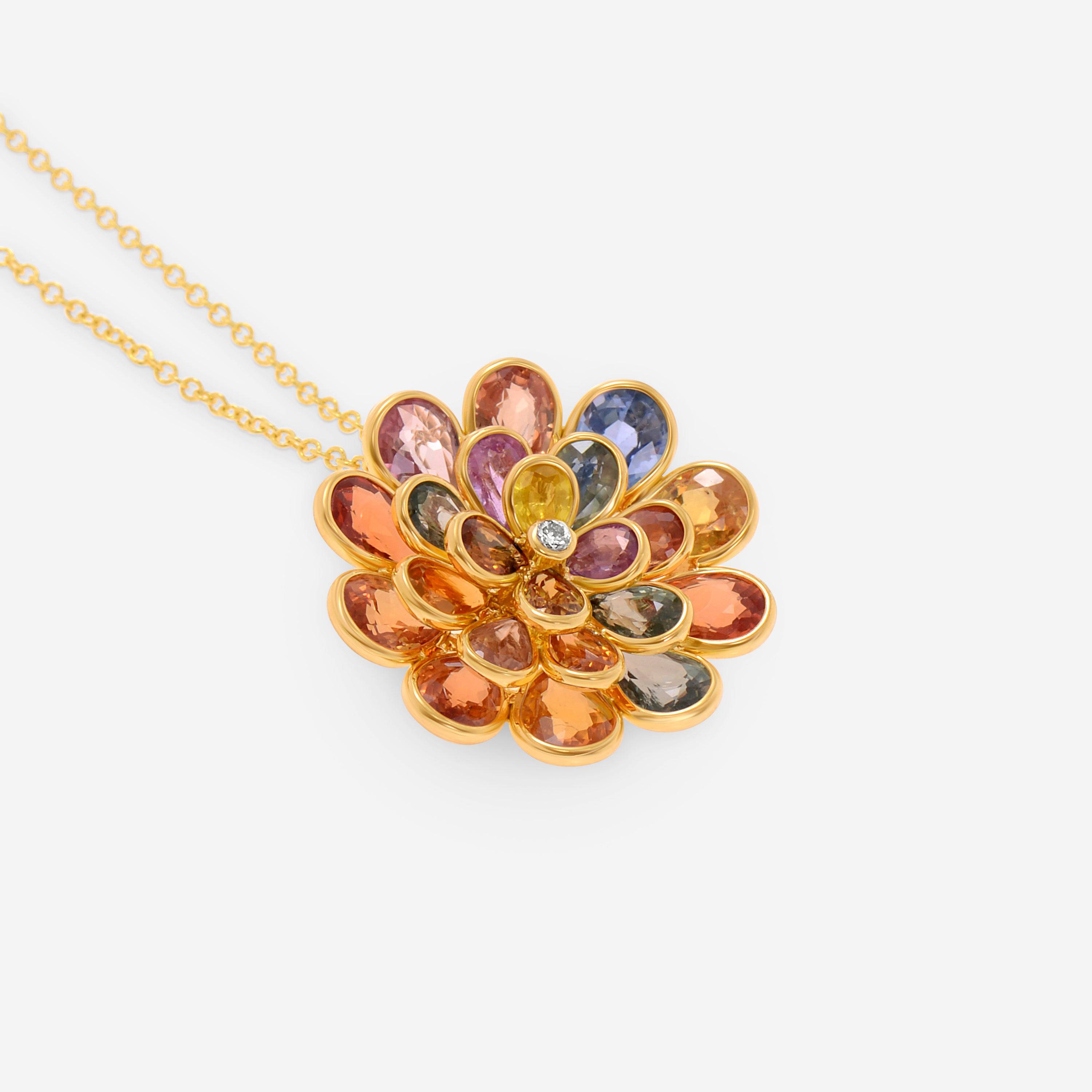 SuperOro 18K Yellow Gold, Multi Sapphire 4.50ct. tw. and Diamond Flower Pendant Necklace 107753 — view 2