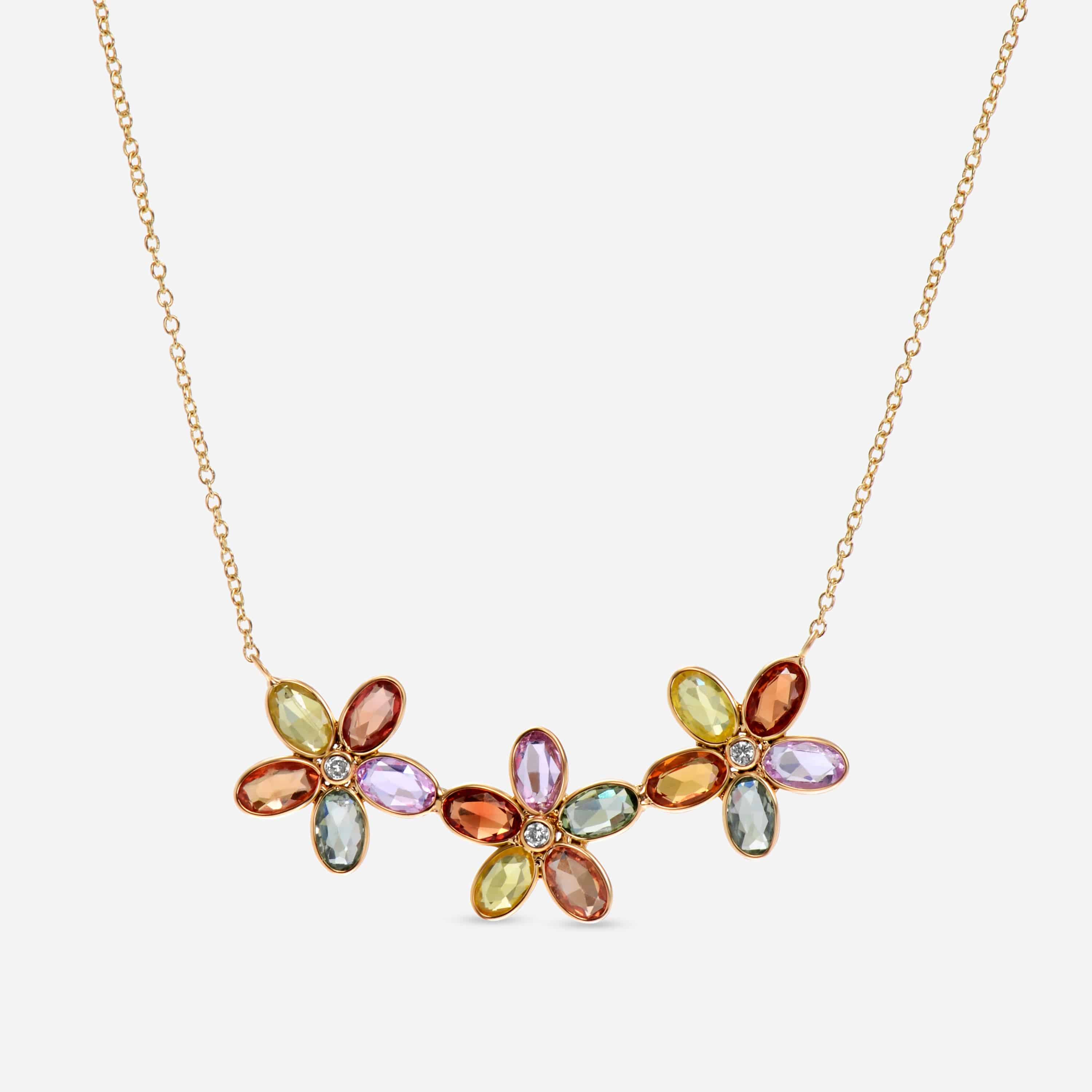 SuperOro 18K Yellow Gold, Multi Sapphire 3.50ct. tw. and Diamond Flower Collar Necklace 64695