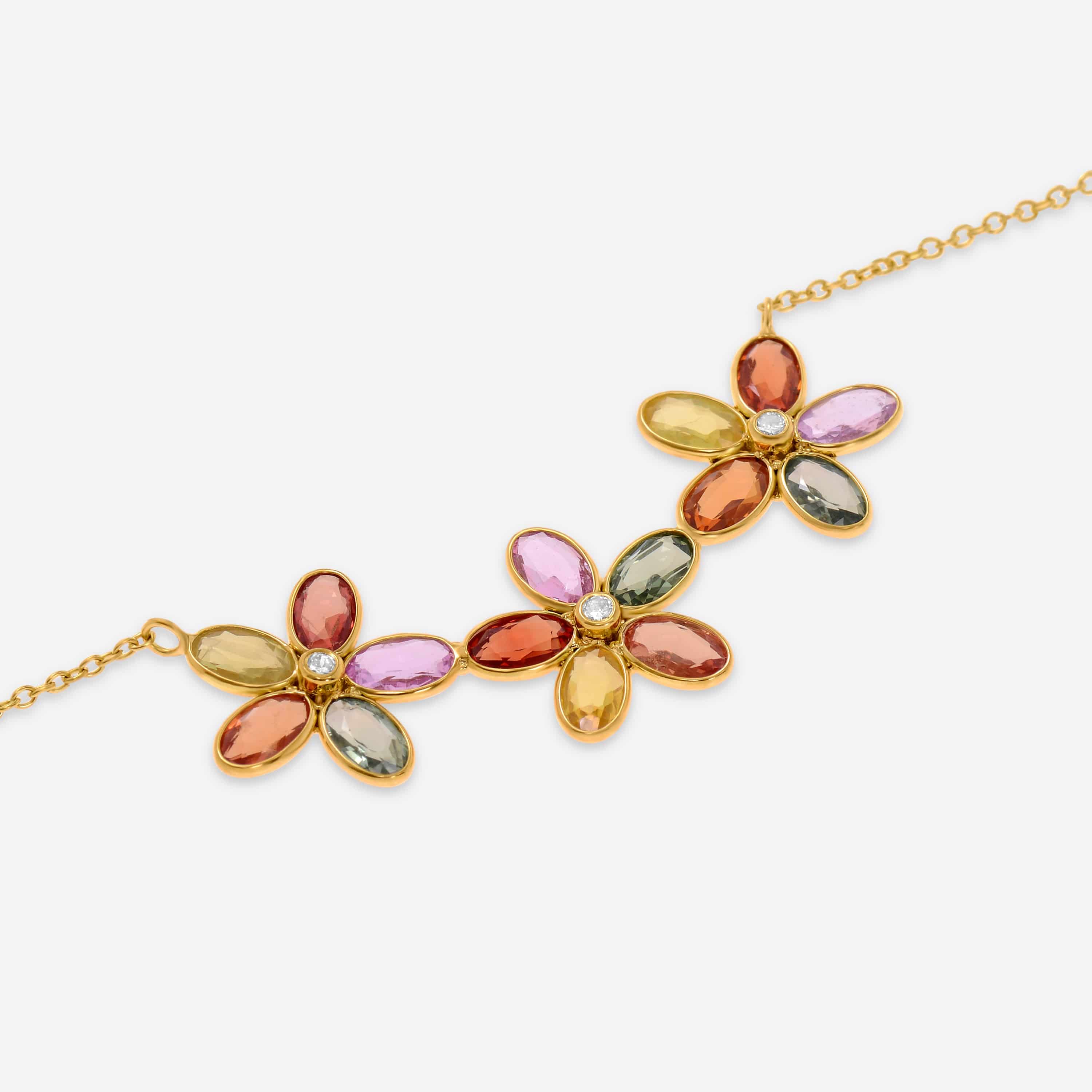 SuperOro 18K Yellow Gold, Multi Sapphire 3.50ct. tw. and Diamond Flower Collar Necklace 64695 — view 2