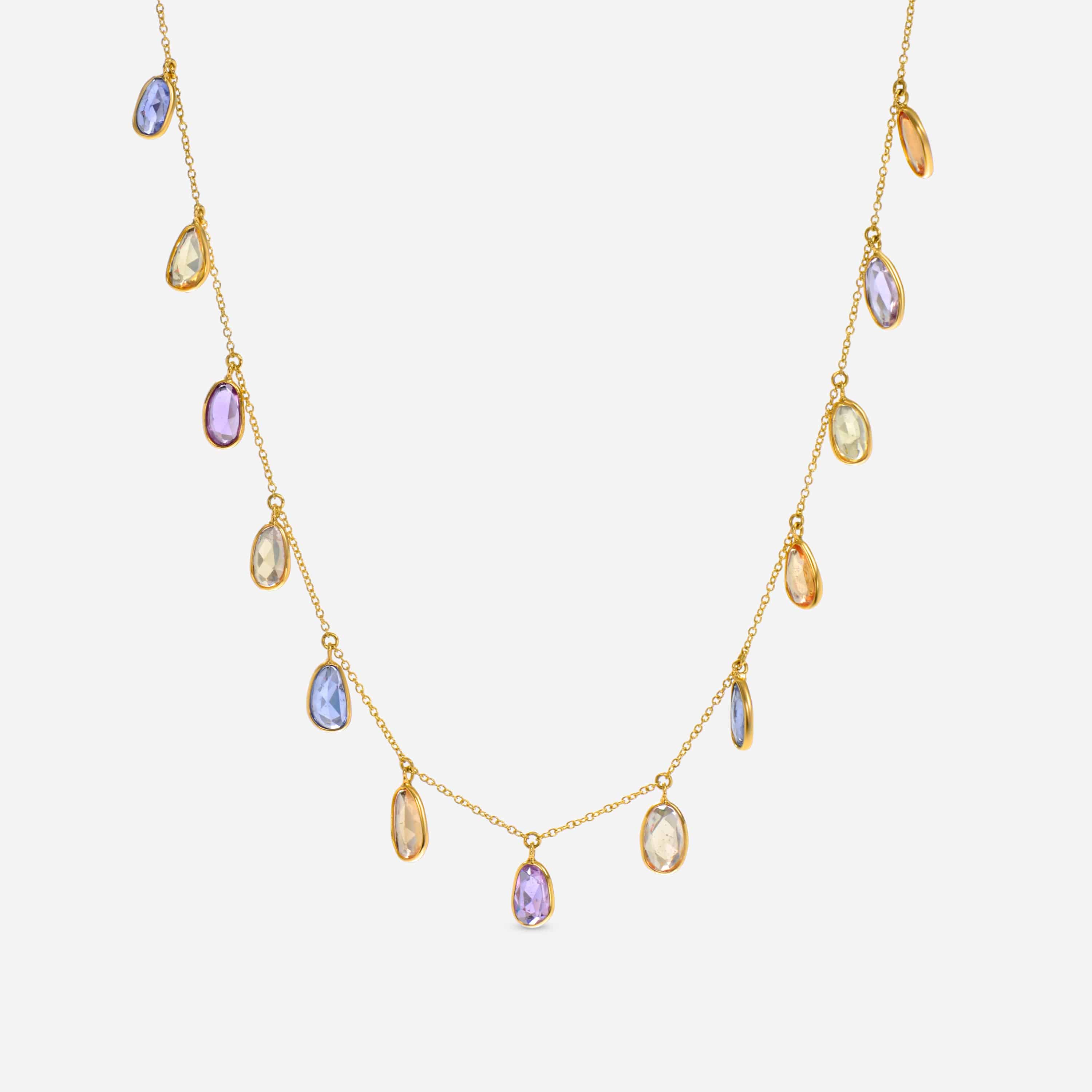 SuperOro 18K White Gold, Multi Sapphire 6.00ct. tw. Princess Necklace 63766