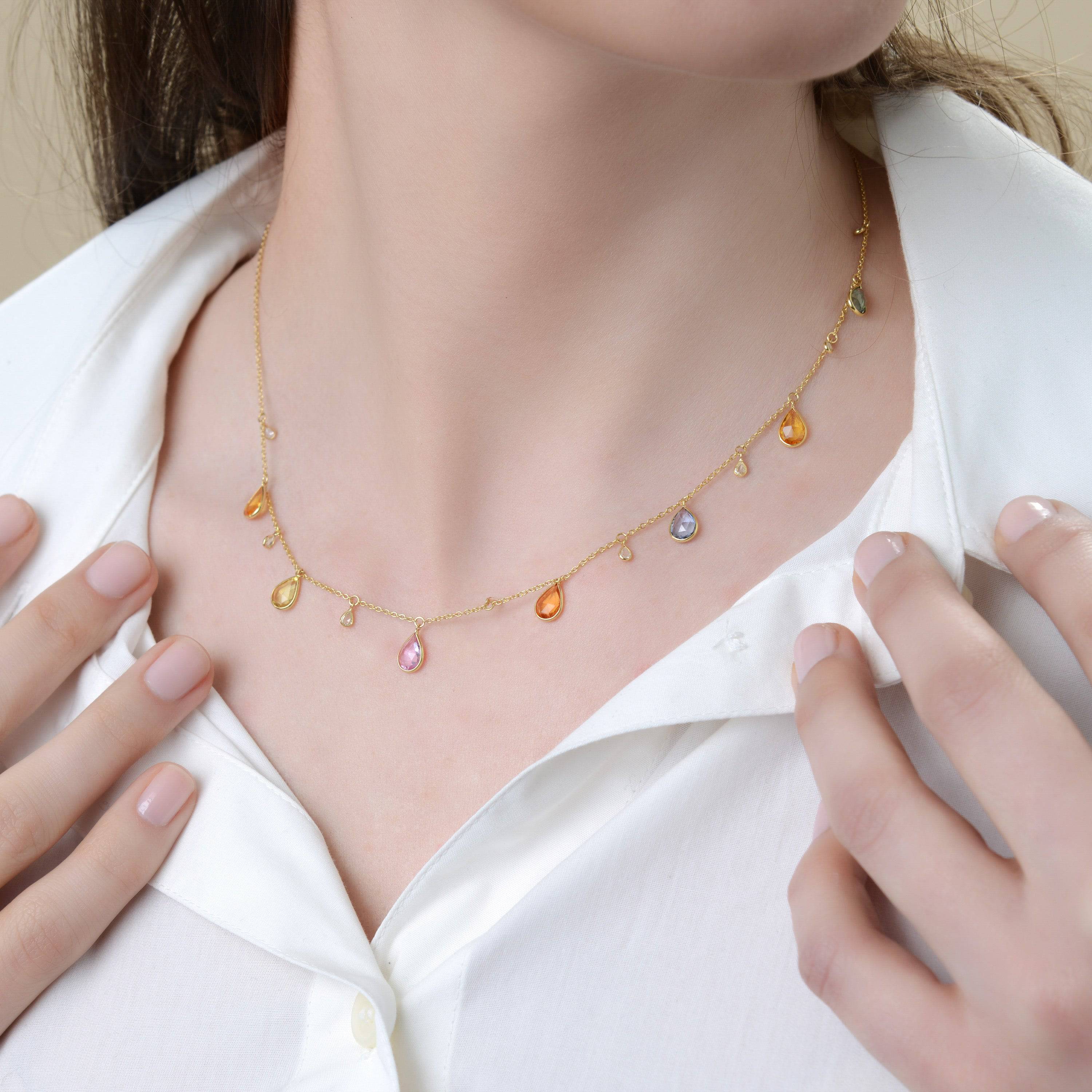 SuperOro 18K White Gold, Multi Sapphire 6.00ct. tw. Princess Necklace 63766 — view 2