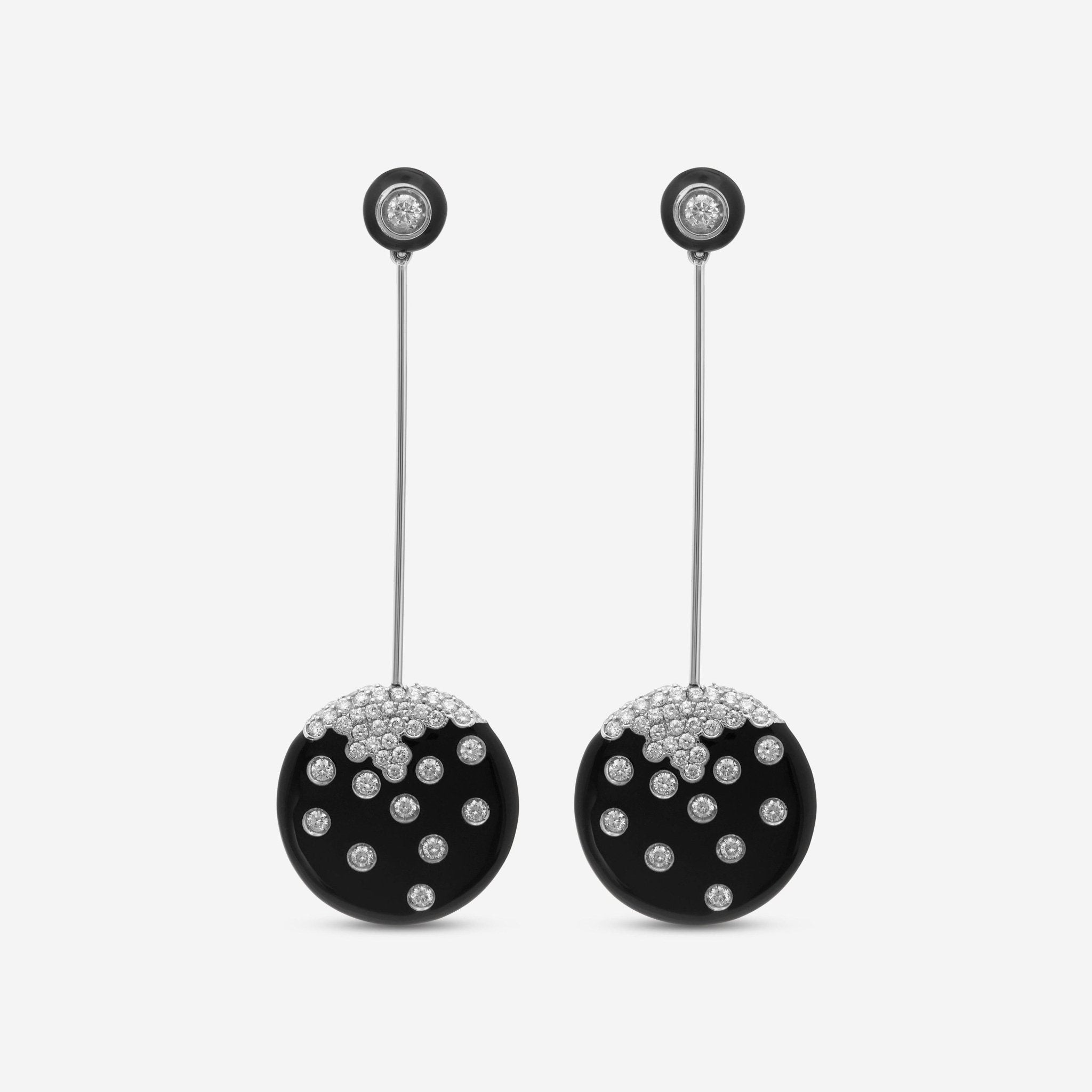 Damiani 18K White Gold Onyx and Diamond 1.37ct. tw. Drop Earrings 261384