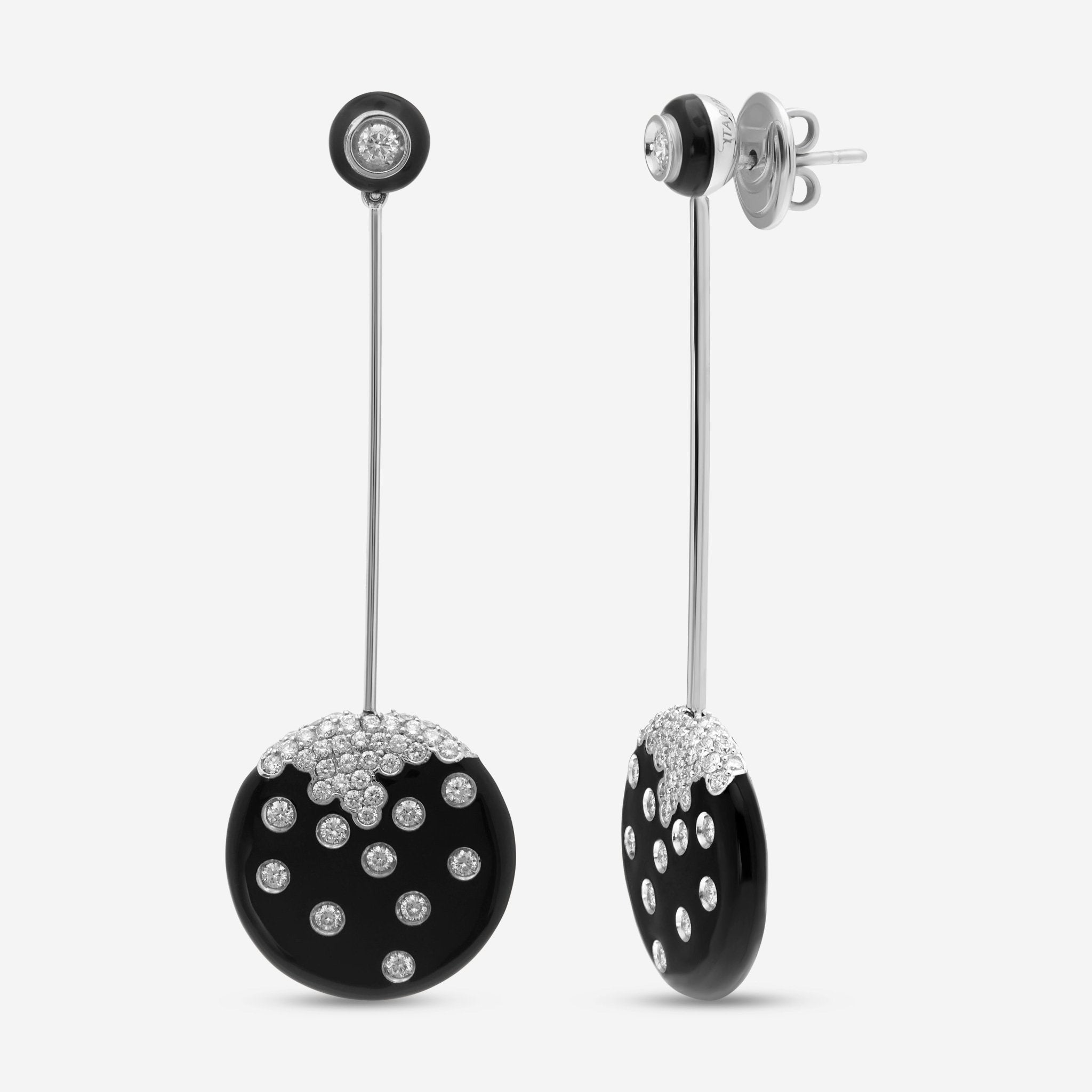 Damiani 18K White Gold Onyx and Diamond 1.37ct. tw. Drop Earrings 261384 — view 2
