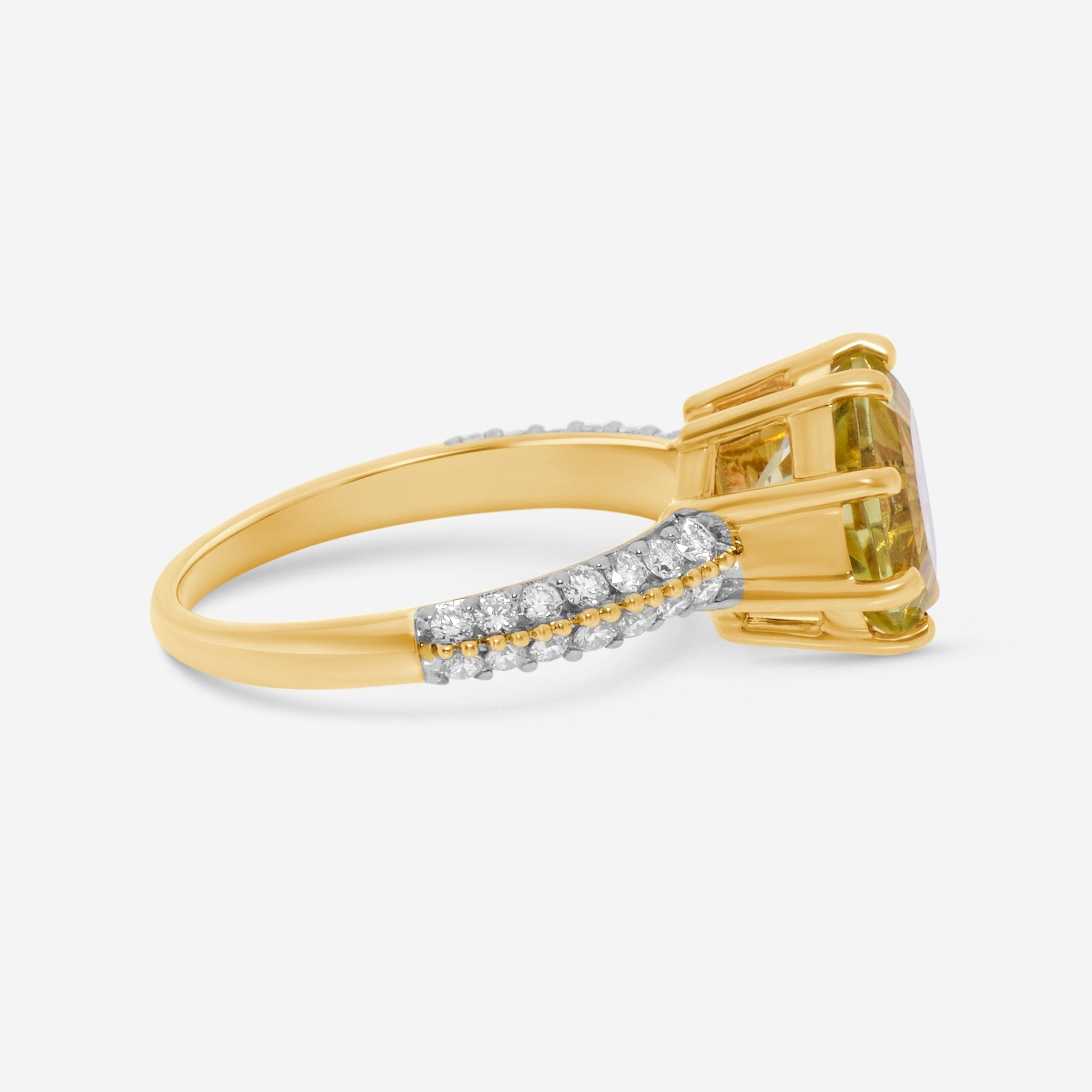 SuperOro 14K Yellow Gold, Octagonal Lemon Topaz and Diamond Gemstone Ring Sz. 6.5 60258 — view 3