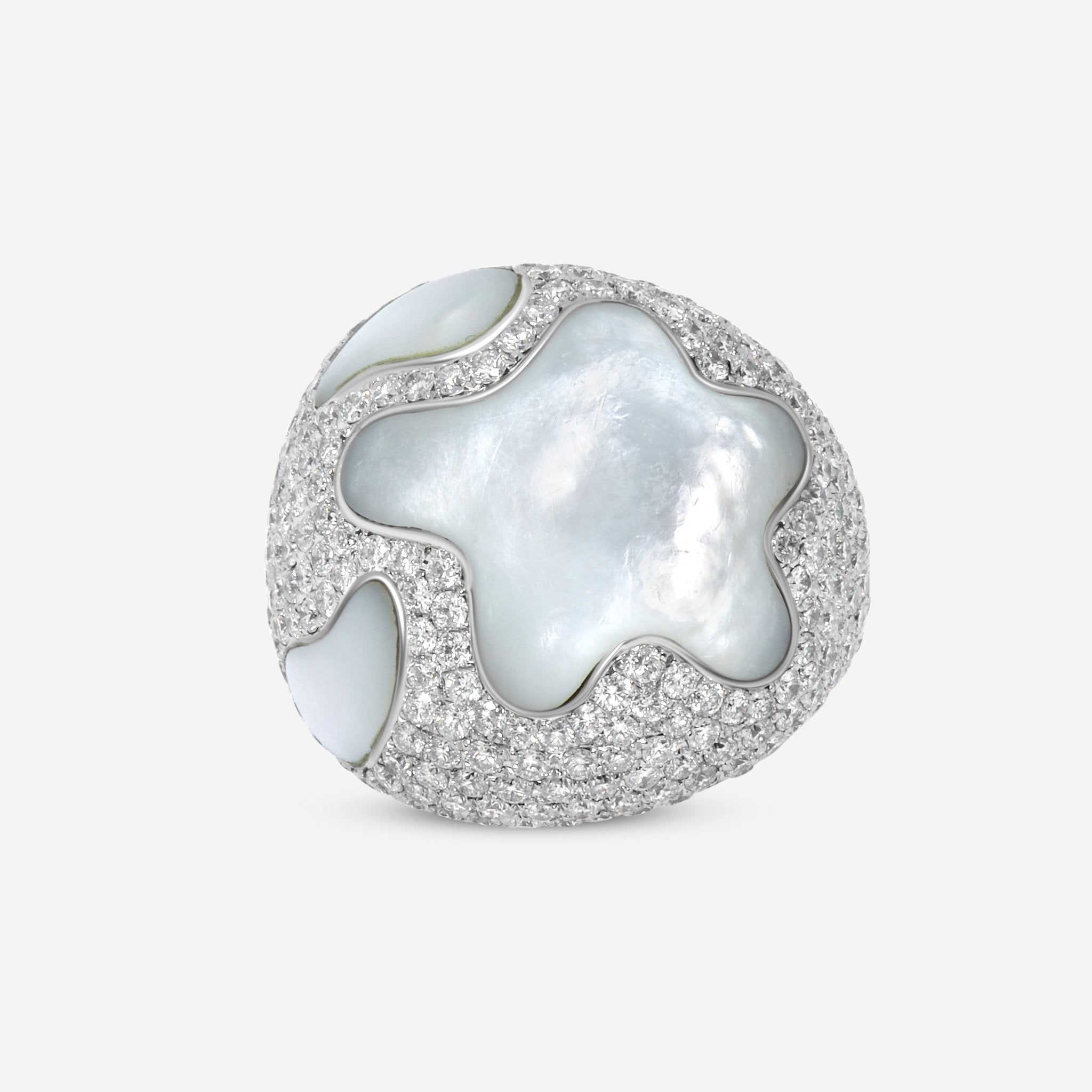 SuperOro 18K White Gold, Diamond 4.07ct. tw. and Mother Of Pearl Statement Ring 63706