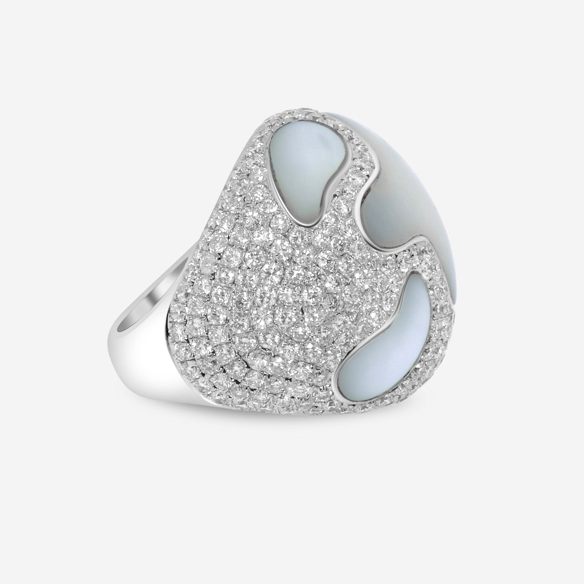 SuperOro 18K White Gold, Diamond 4.07ct. tw. and Mother Of Pearl Statement Ring 63706 — view 3