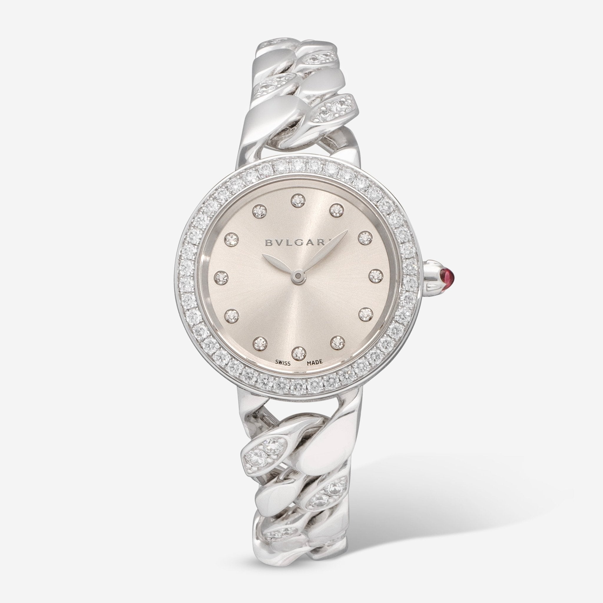 Bulgari Bulgari Catene 18K White Gold Silver Soleil Diamond Quartz Ladies Watch 102298