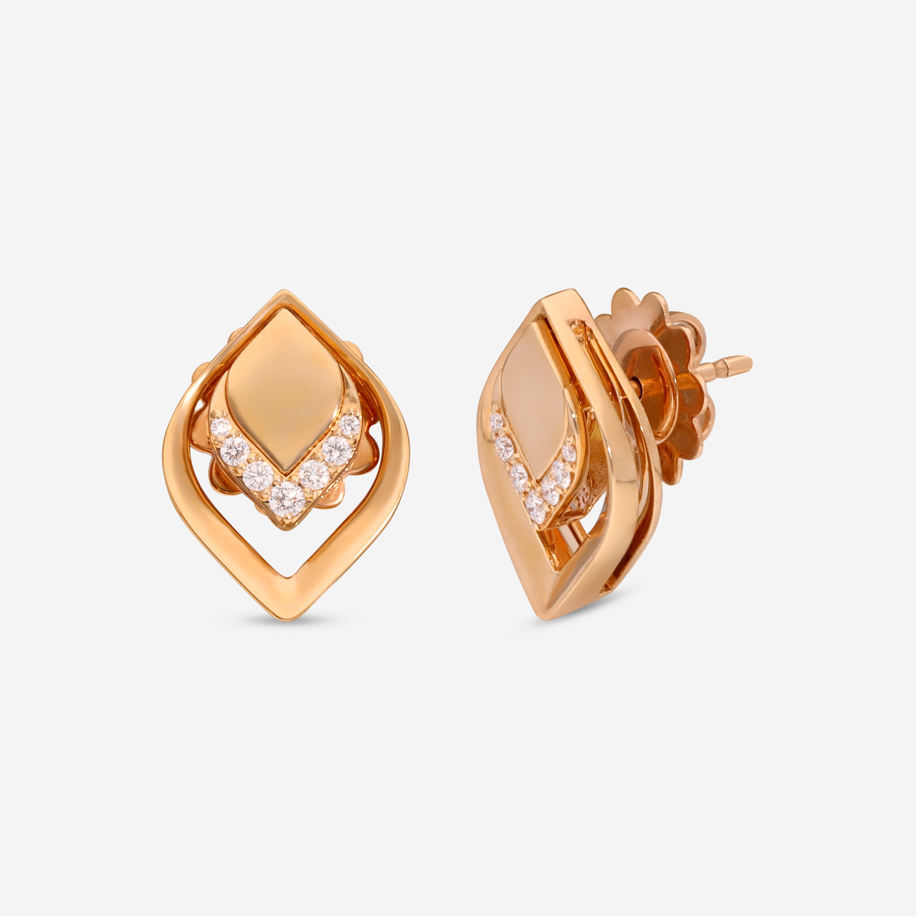 Roberto Coin Petal 18K Rose Gold Diamond Stud Earrings 7773270AXERX — view 3