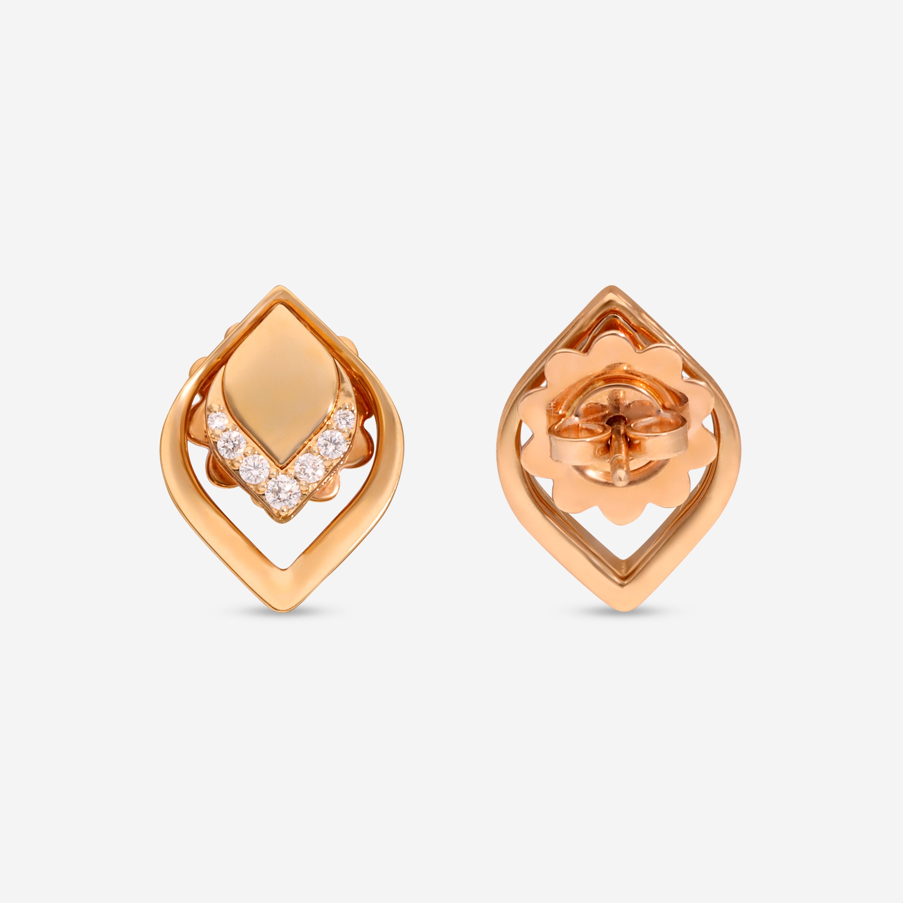 Roberto Coin Petal 18K Rose Gold Diamond Stud Earrings 7773270AXERX — view 4
