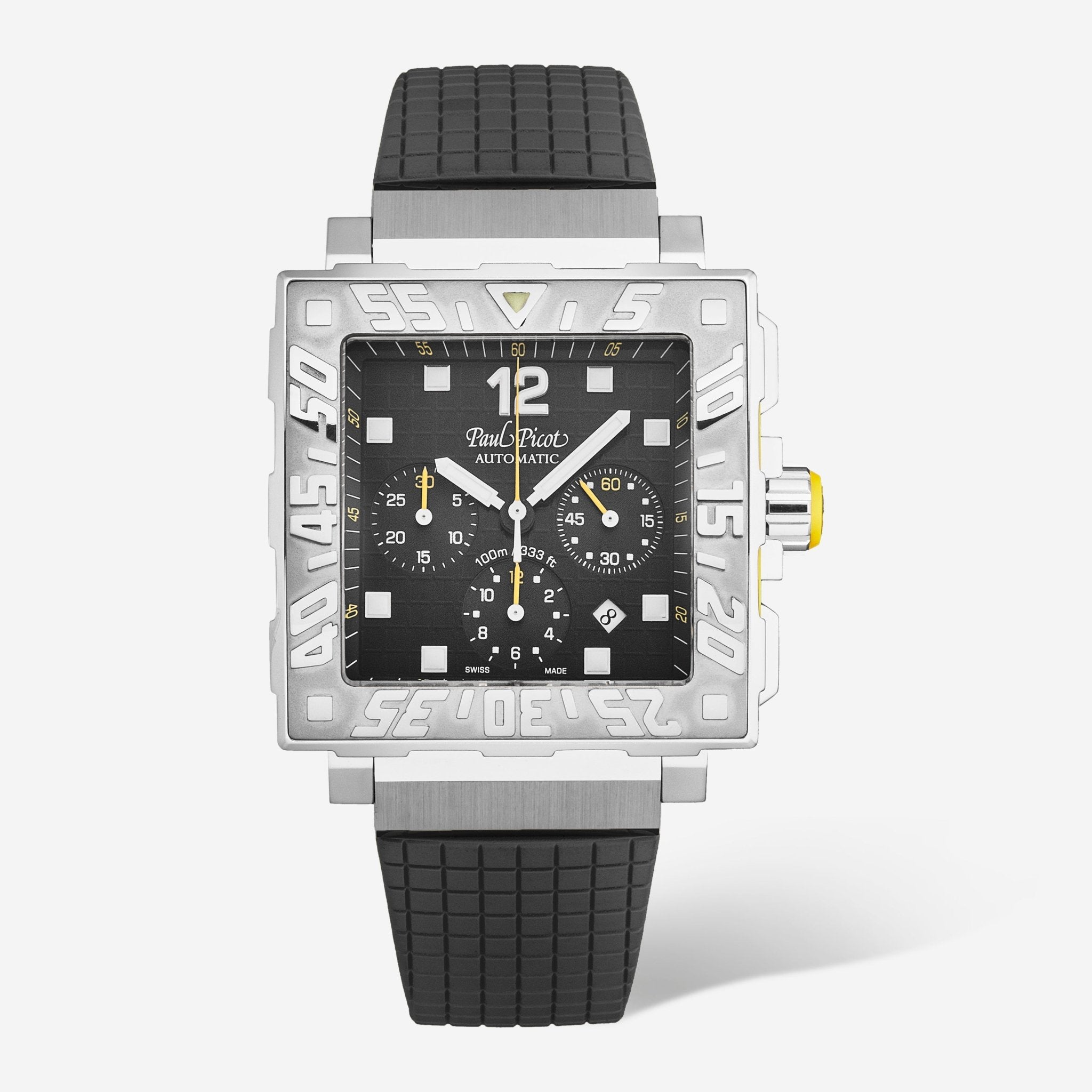 Paul Picot C-Type Chronograph Black Dial Black Rubber Strap Men's Automatic Watch P0830.SG.5010.3301