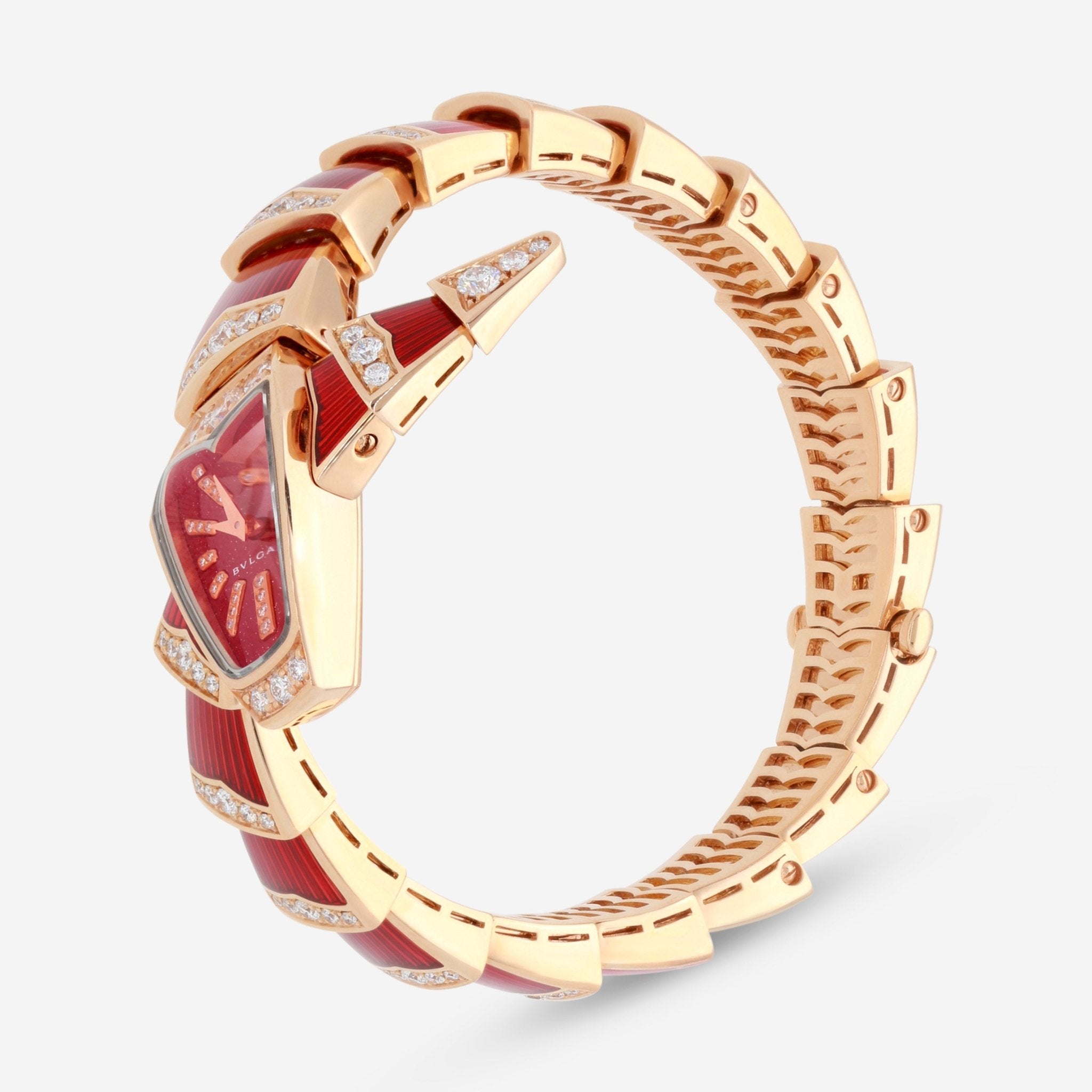 Bulgari Serpenti 18K Rose Gold Diamond Red Lacquer Quartz Ladies Watch 102345 — view 2