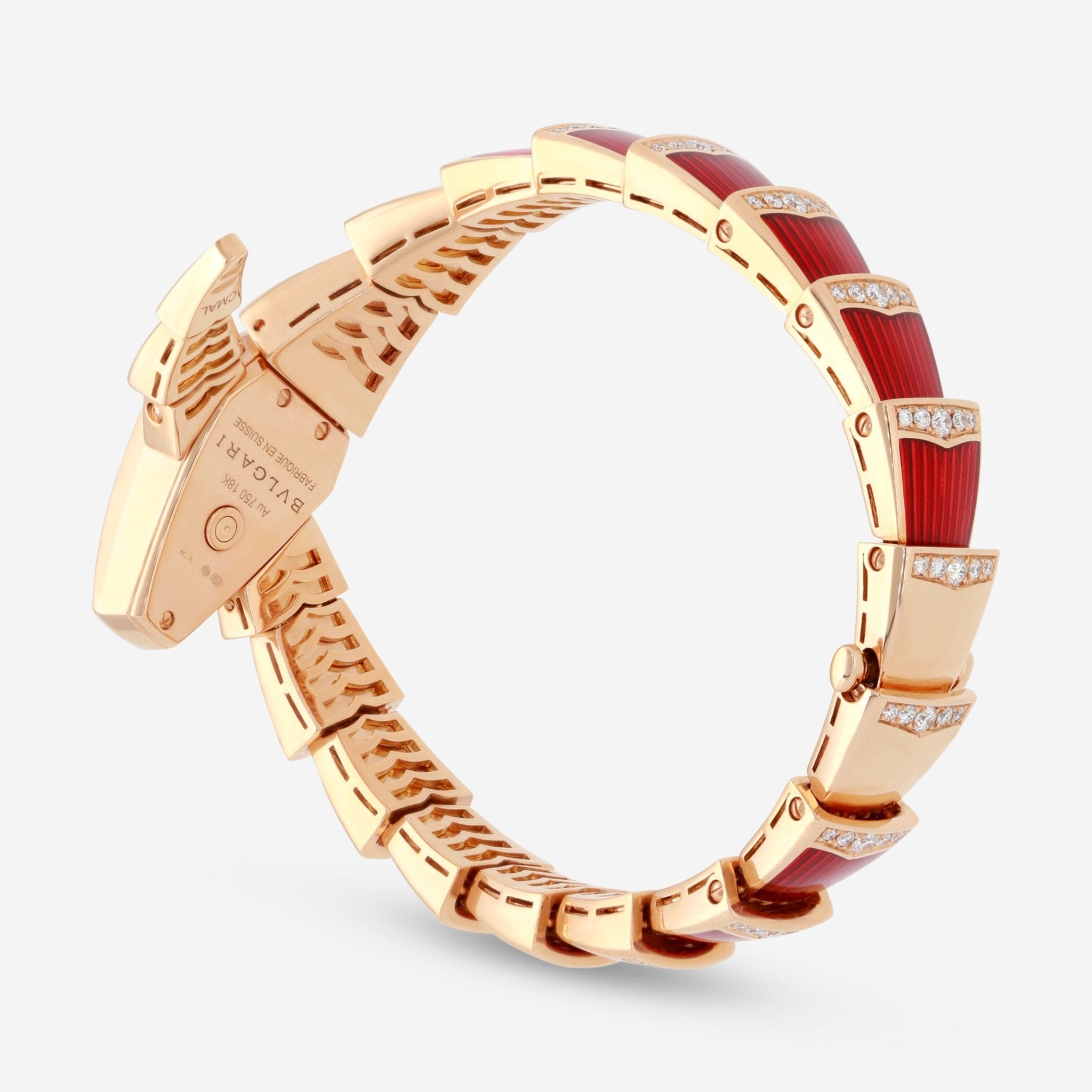 Bulgari Serpenti 18K Rose Gold Diamond Red Lacquer Quartz Ladies Watch 102345 — view 3