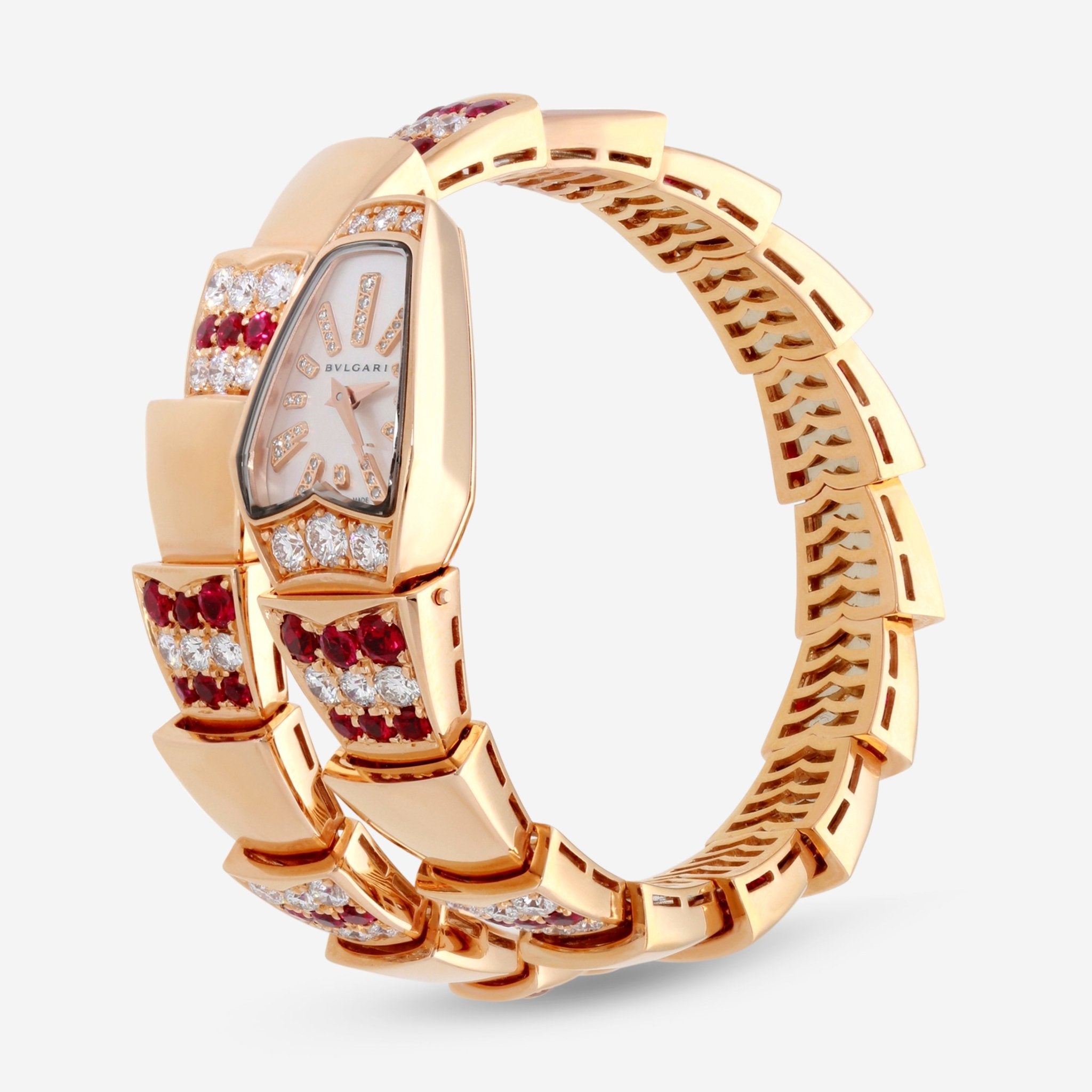 Bulgari Serpenti 18K Rose Gold Diamond and Ruby Quartz Ladies Watch 102048 — view 3