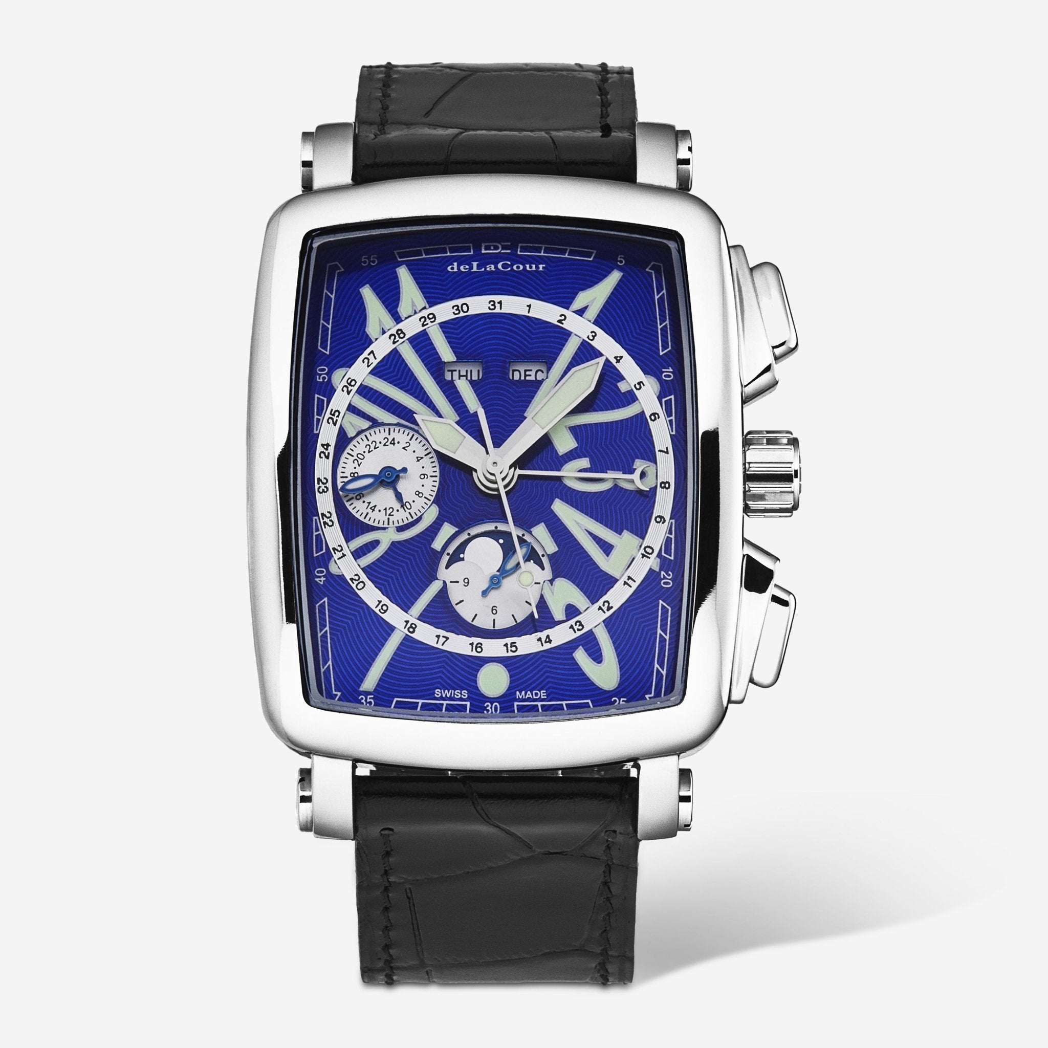DeLaCour 'Via Larga' Chronograph Stainless Steel Men's Automatic Watch WAST1026-BLU — view 1