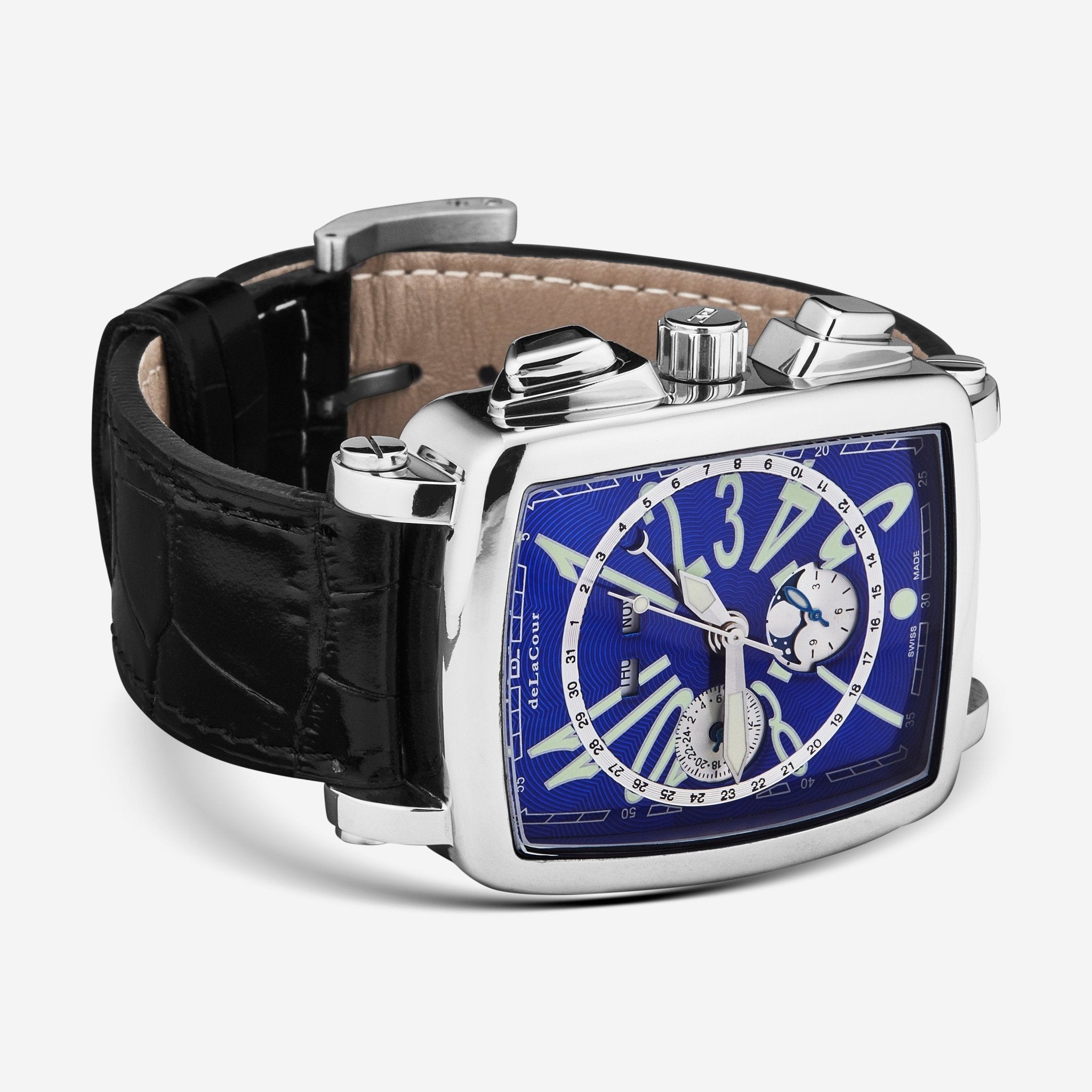 DeLaCour 'Via Larga' Chronograph Stainless Steel Men's Automatic Watch WAST1026-BLU — view 2