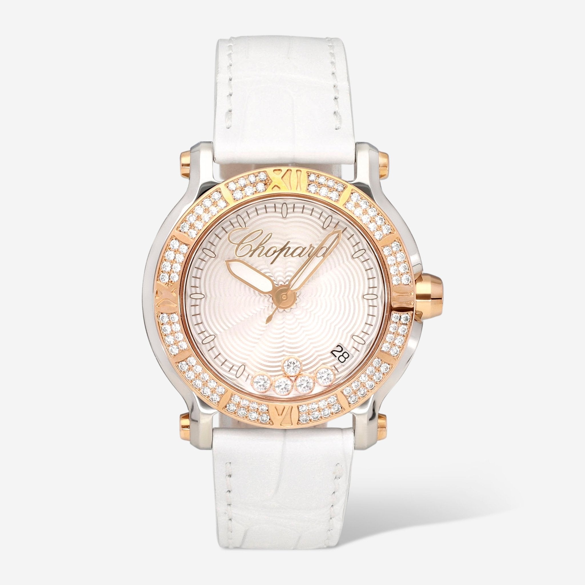Chopard Happy Sport 18K Rose Gold Diamond Silver Dial Quartz Ladies Watch 278551-6003